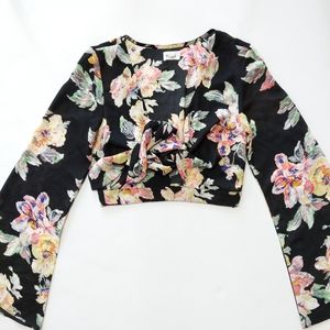 Tobi crop tie front flare floral sleeve blouse